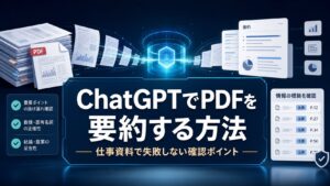 ChatGPTでPDFを要約する方法と仕事資料で失敗しない確認ポイントを示すAI生成サムネイル