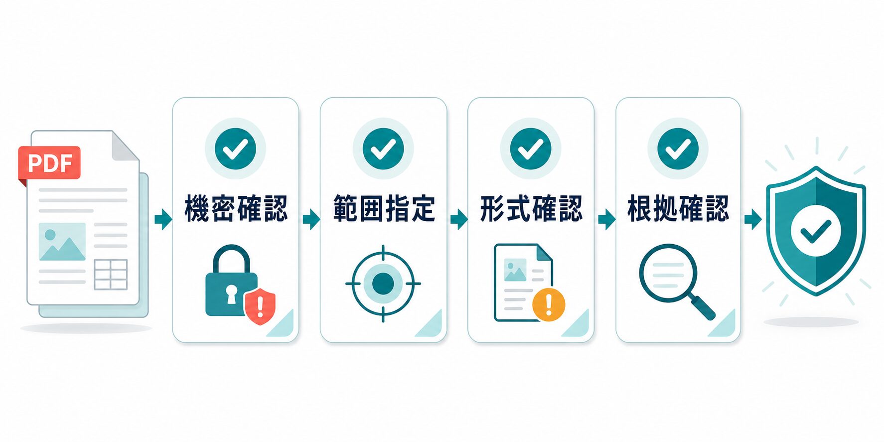PDFをChatGPTで要約する前に機密確認、範囲指定、形式確認、根拠確認を行う流れ