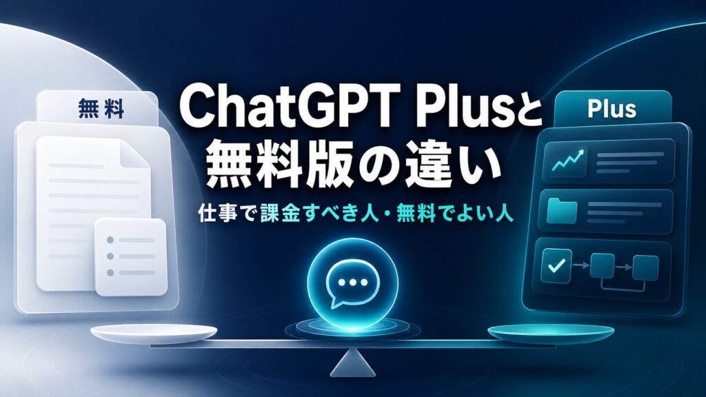 ChatGPT Plusと無料版の違いを仕事利用目線で示すAI生成サムネイル