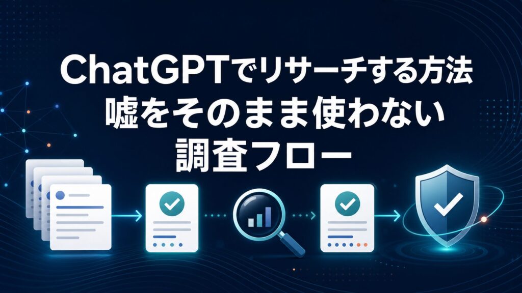 ChatGPTでリサーチする方法と嘘をそのまま使わない調査フローを示すAI Study Logのサムネイル