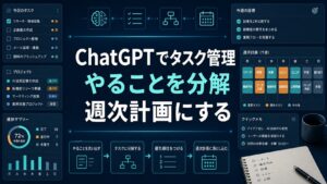 ChatGPTでタスク管理をして週次計画に落とし込む流れを示すAI生成サムネイル
