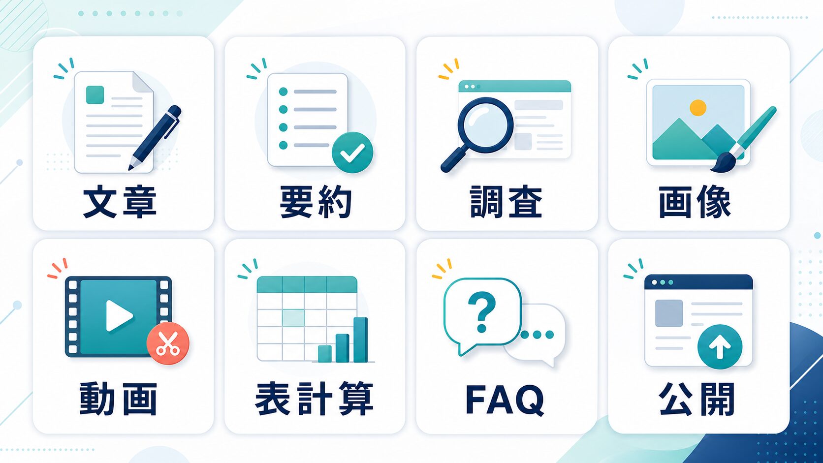 AI副業に使える文章、要約、調査、画像、動画、表計算、FAQ、公開の8つの実務タスク