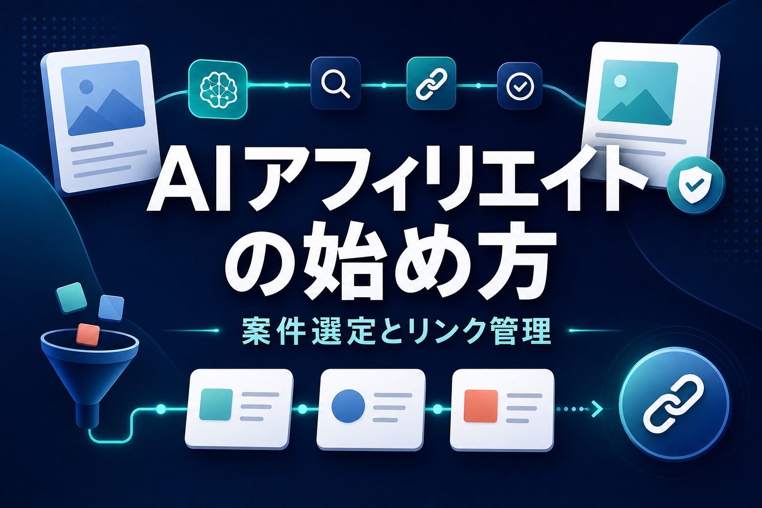 AIアフィリエイトの始め方と案件選定・リンク管理を示すアイキャッチ画像