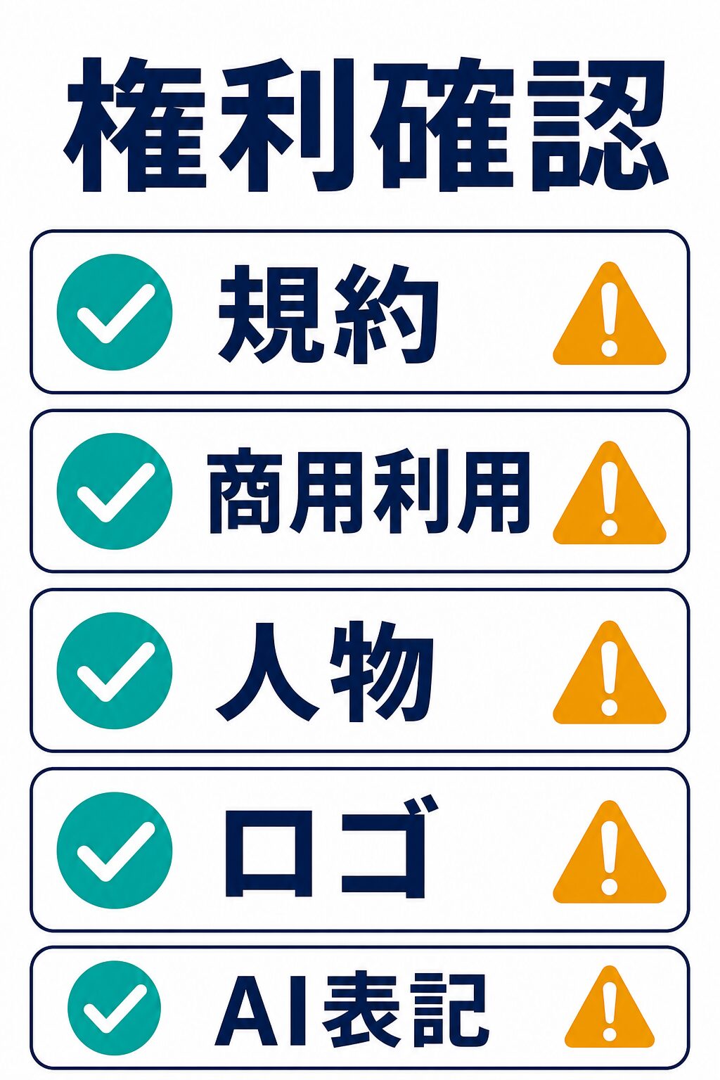AI生成画像をブログで使う前に規約、商用利用、人物、ロゴ、AI表記を確認する図解