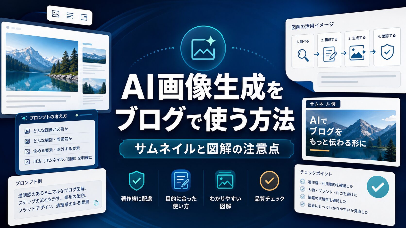 AI画像生成をブログで使う方法をサムネイルと図解の注意点で整理したAI生成サムネイル