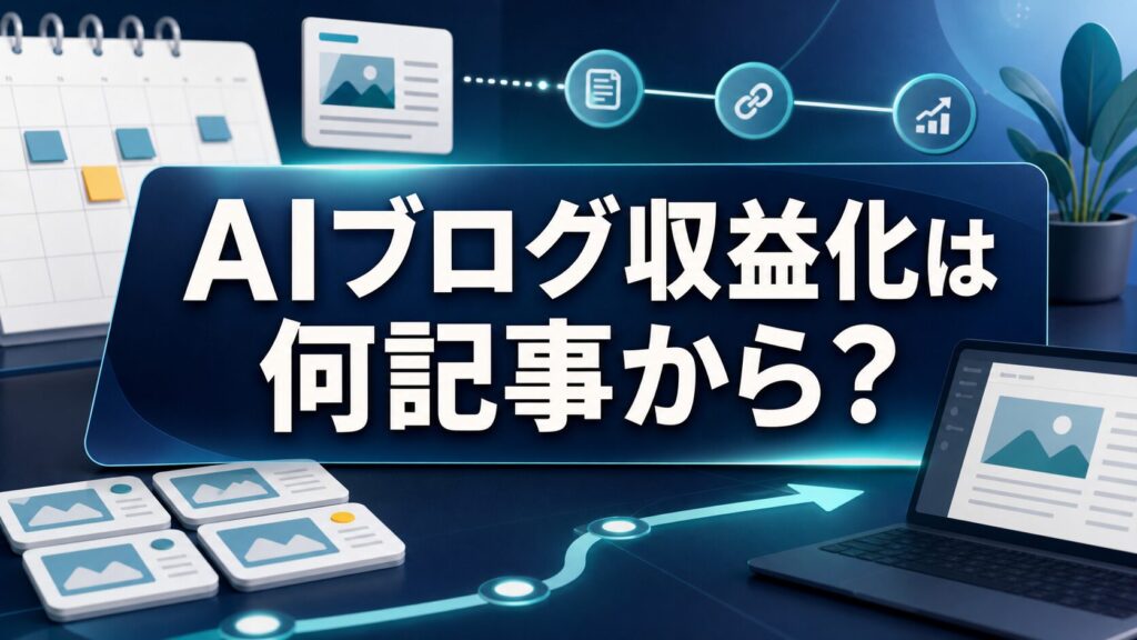AIブログ収益化に必要な記事数と最初の記事順を示すアイキャッチ画像