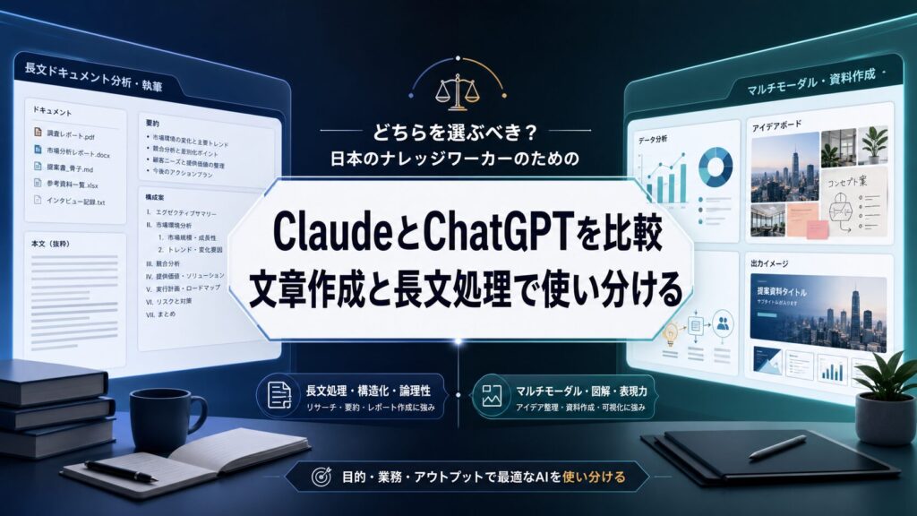 ClaudeとChatGPTを比較し文章作成と長文処理で使い分ける記事のサムネイル