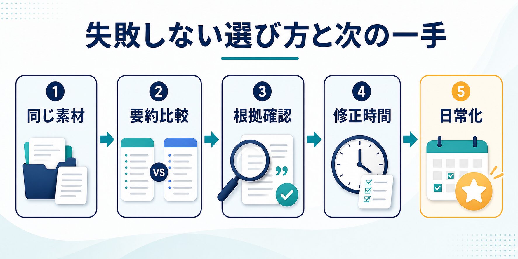 同じ素材で要約比較 根拠確認 修正時間を見て日常化する流れ