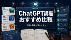 ChatGPT講座おすすめ比較と仕事・副業向けの学習ロードマップを示すAI生成サムネイル