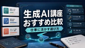 生成AI講座おすすめ比較と仕事に活かす選び方を示すAI生成サムネイル