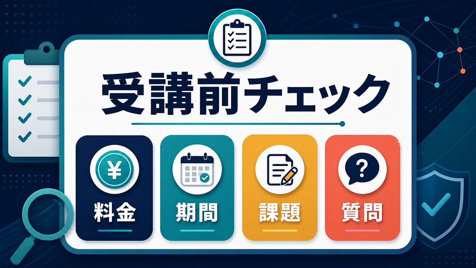 DMM生成AI CAMPの受講前に料金、期間、課題、質問体制を確認する図解
