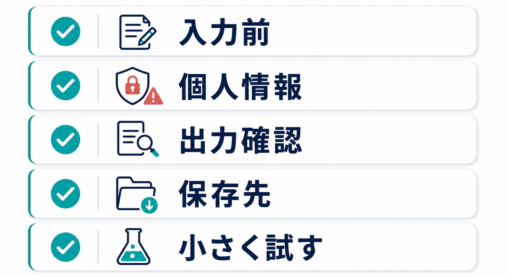 ChatGPT独学の最初に確認する入力前と個人情報と出力確認のチェック
