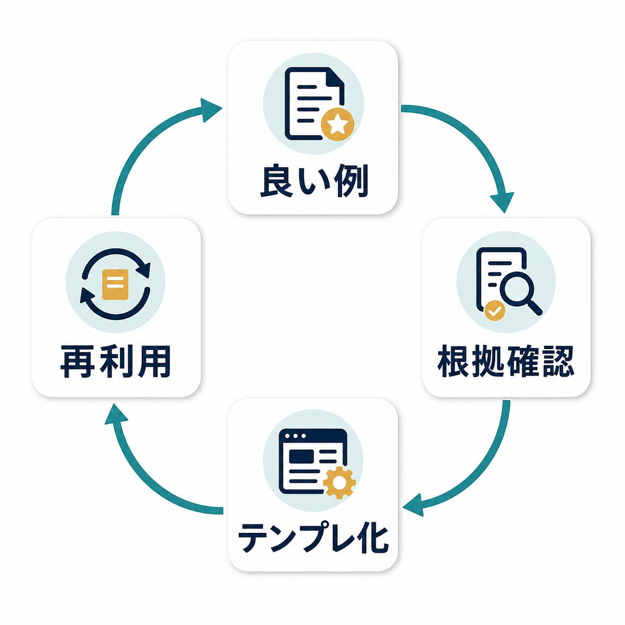 良い例を根拠確認してテンプレ化し再利用する流れ