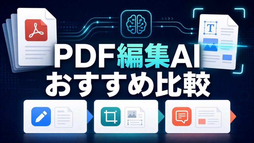 PDF編集AIおすすめ比較を大きな日本語タイトルで示すAI生成サムネイル