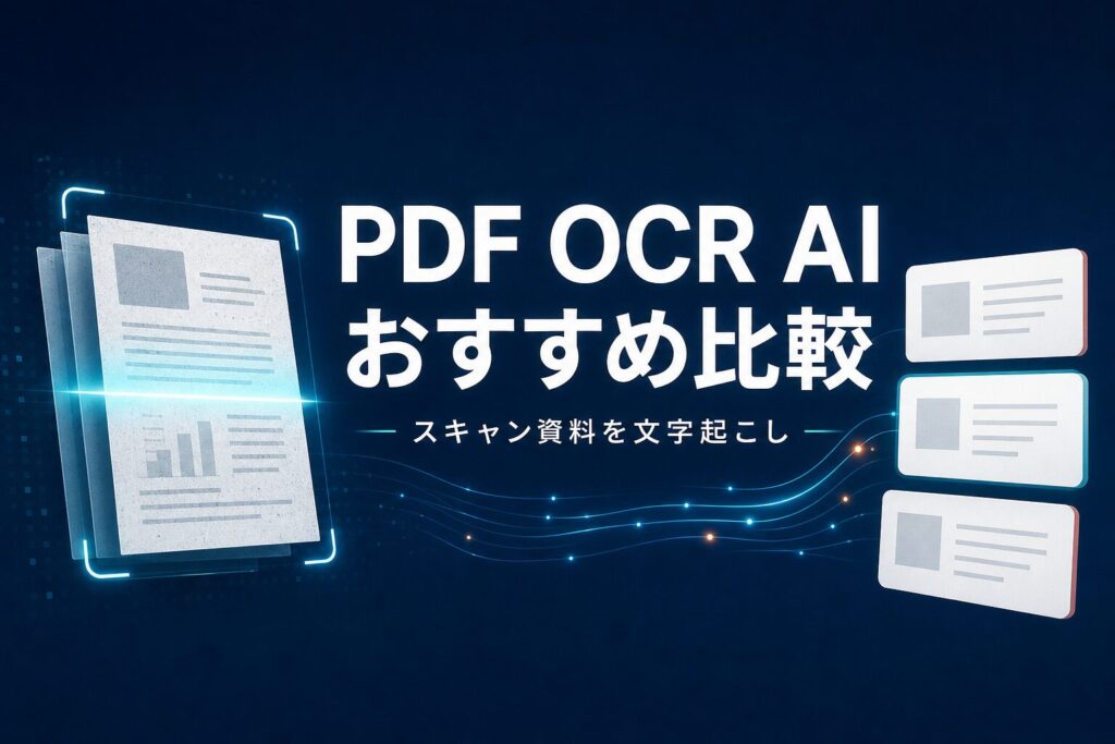 PDF OCR AIおすすめ比較とスキャン資料を文字起こしする選び方を大きな日本語タイトルで示すAI生成サムネイル