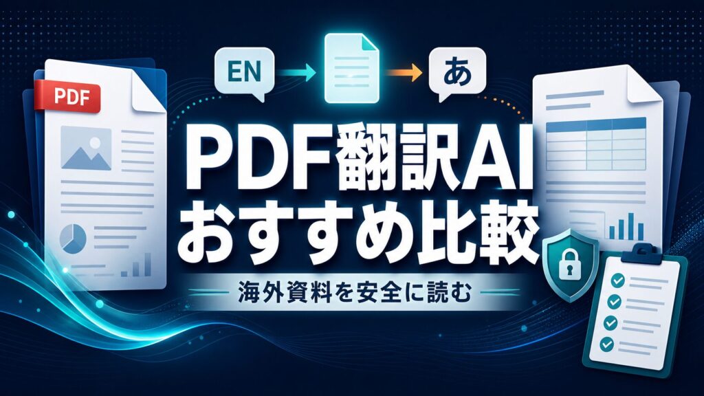 PDF翻訳AIおすすめ比較を大きな日本語タイトルで示すAI生成サムネイル