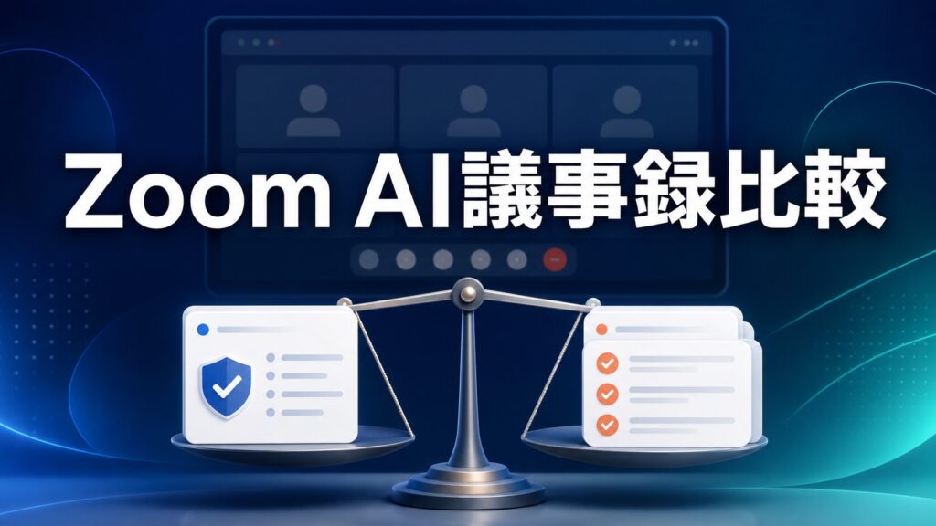Zoom AI議事録比較を大きな日本語タイトルで示すAI生成サムネイル