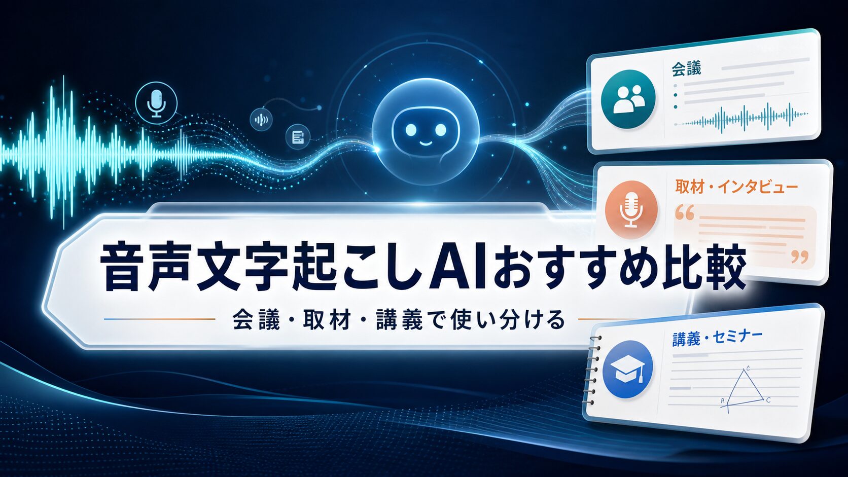 音声文字起こしAIおすすめ比較を大きな日本語タイトルで示すAI生成サムネイル