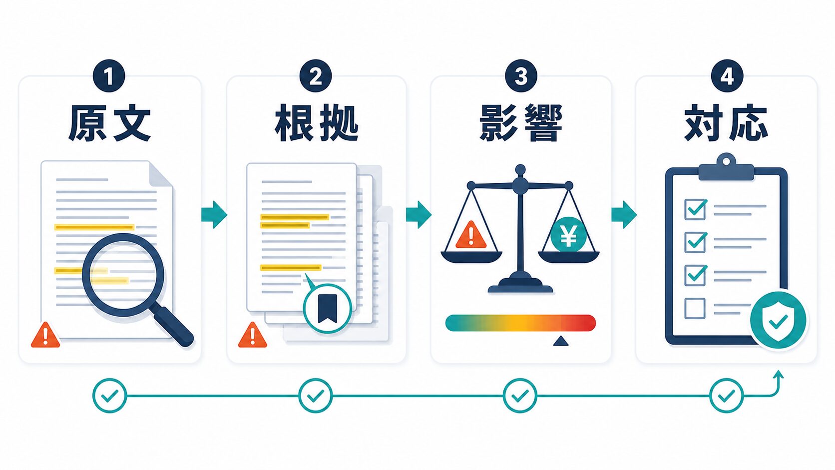 契約書要約AIの結果を原文と根拠と影響と対応で確認する図