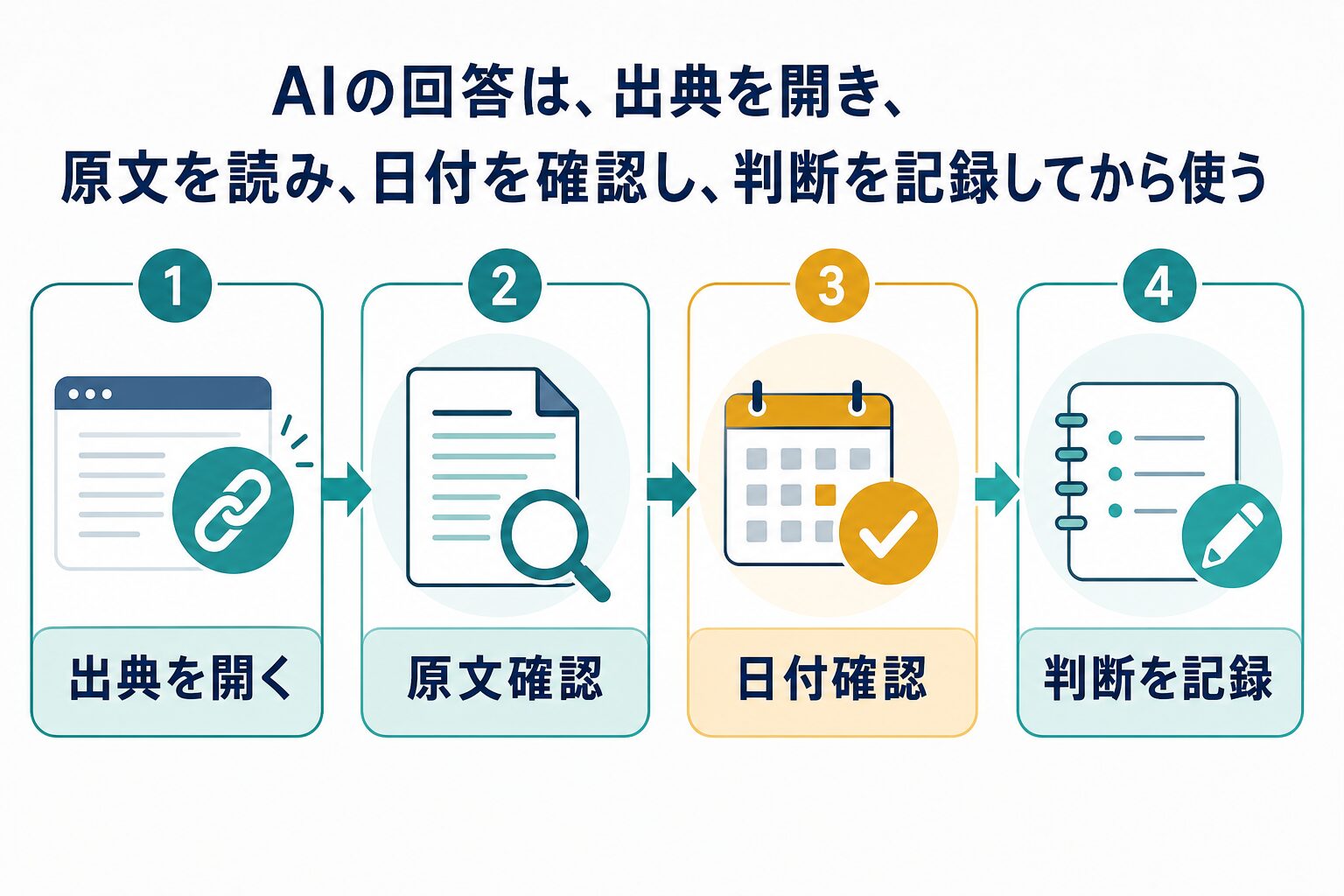 AIリサーチ結果を出典、原文、日付、判断記録で確認する流れ