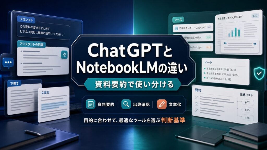 ChatGPTとNotebookLMの違いを資料要約で使い分けるサムネイル