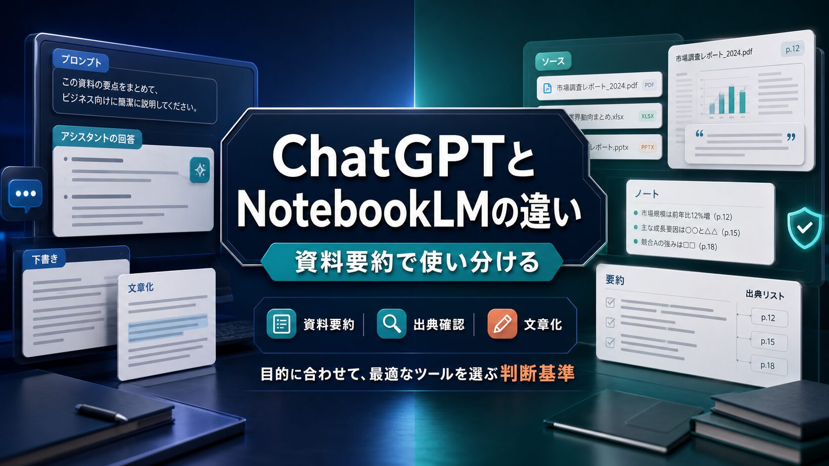 ChatGPTとNotebookLMの違いを資料要約で使い分けるサムネイル