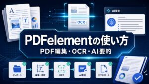 PDFelementの使い方をPDF編集OCRAI要約の仕事手順として示すサムネイル