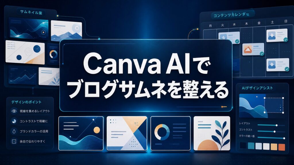 Canva AIでブログサムネイルを整える方法を示すAI生成サムネイル