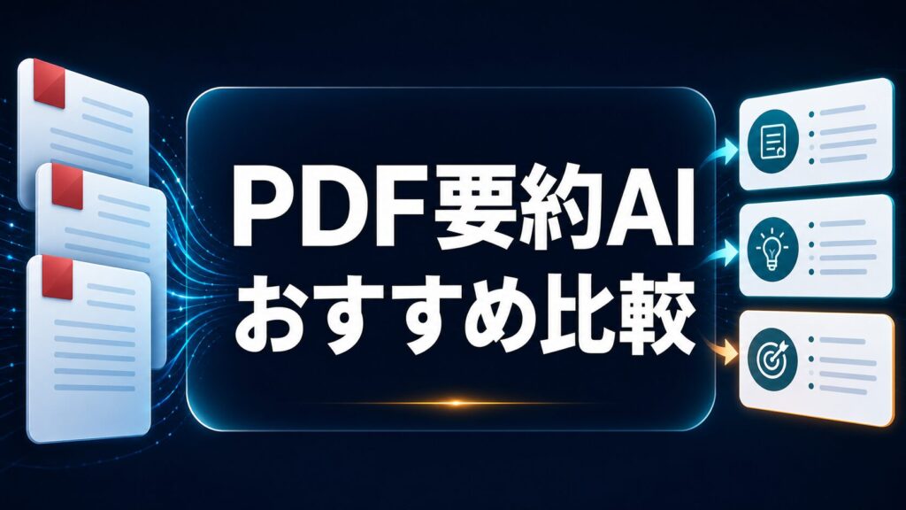 PDF要約AIおすすめ比較を太いゴシック体の日本語で示すAI生成サムネイル
