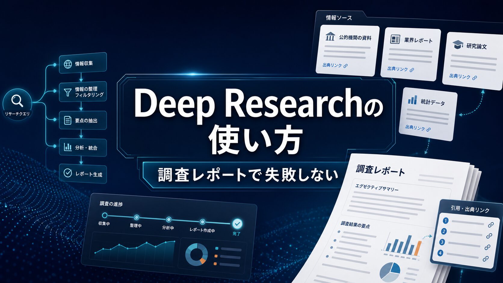 ChatGPT Deep Researchの使い方と調査レポート作成を表すAI Study Logのアイキャッチ