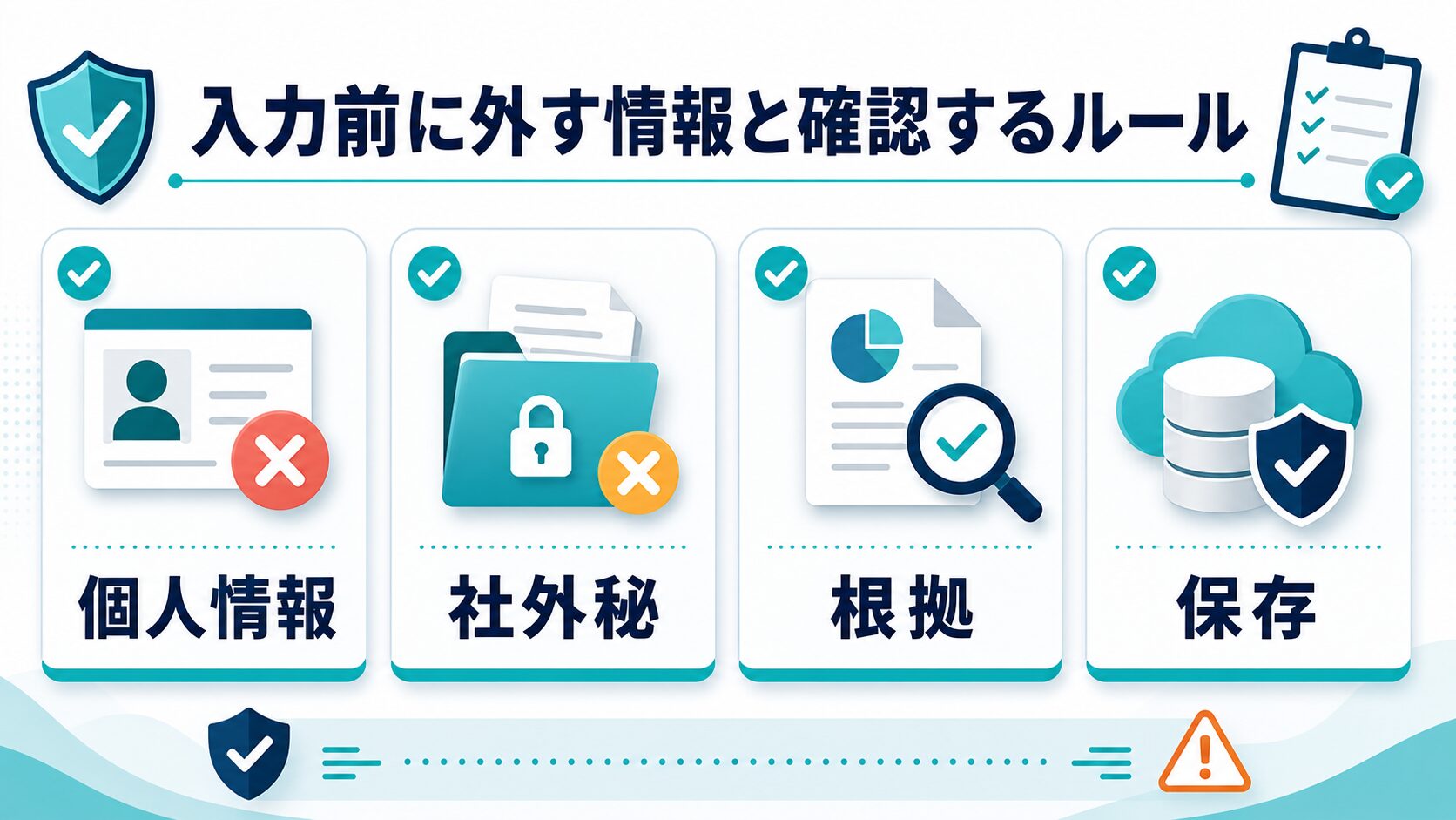 個人情報、社外秘、根拠、保存を確認してから画像を入力する安全チェック