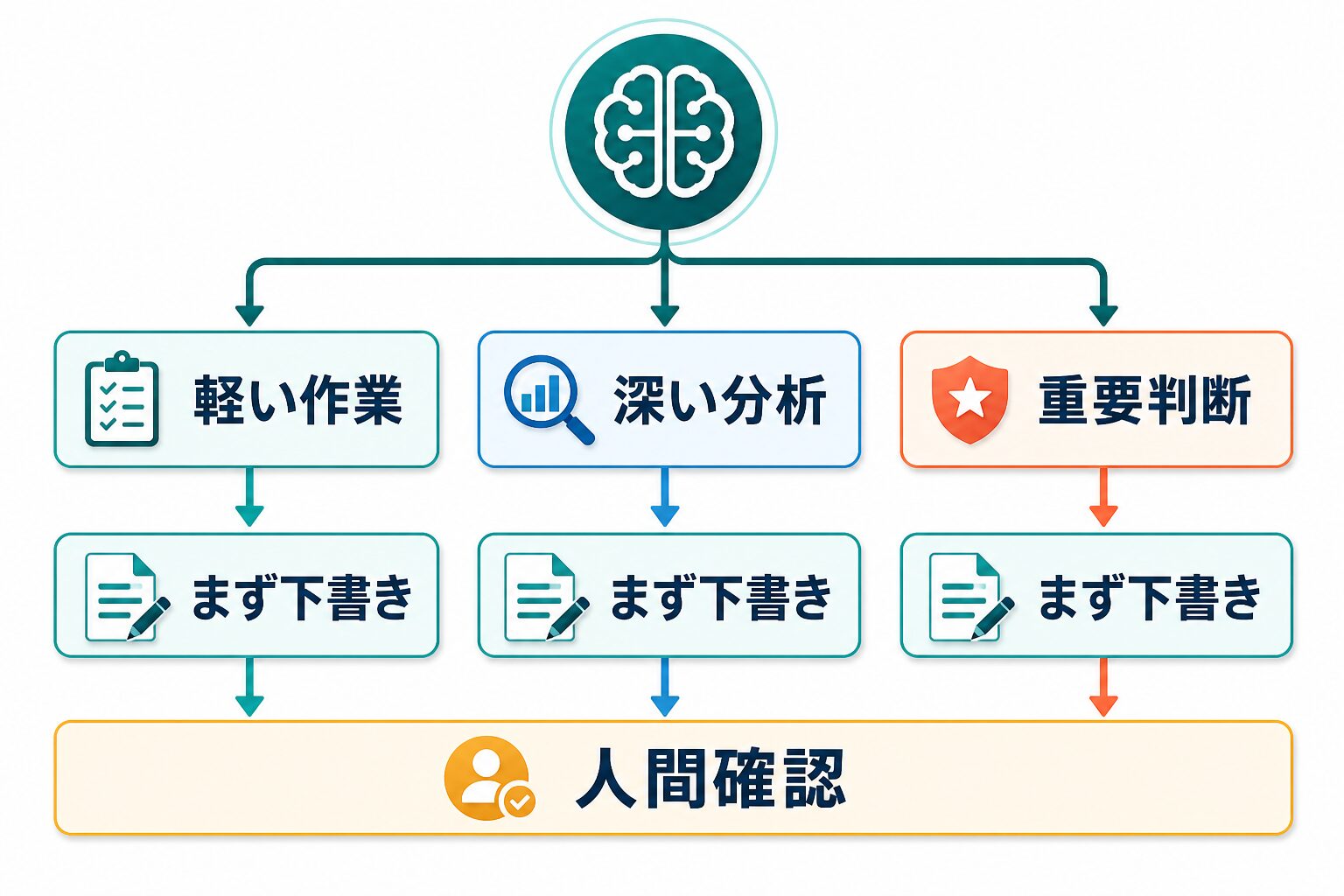 軽い作業、深い分析、重要判断に分けてChatGPTモデルを選ぶ分岐図
