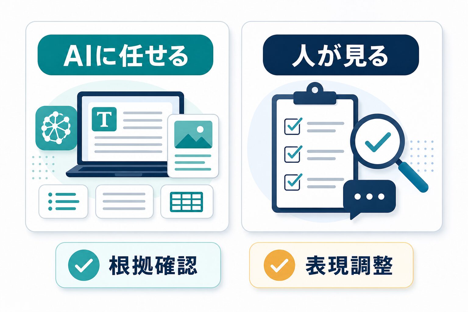 AIに任せる作業と人が確認する作業の分担を示す図