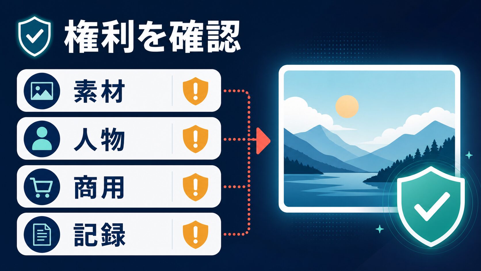 AIアイキャッチ画像の素材、人物、商用、記録を確認する図