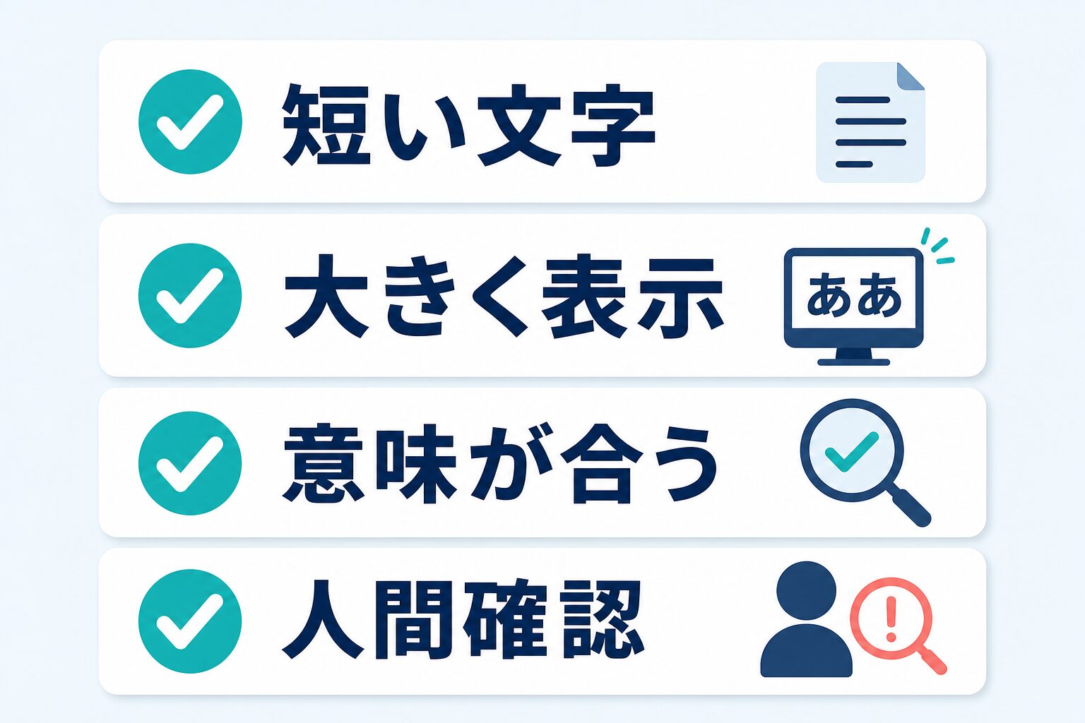 AI生成図解の文字を短く大きく表示し意味と人間確認をチェックする図