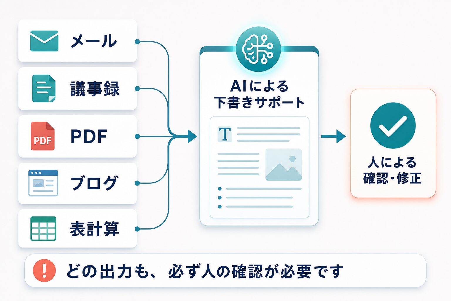 メール、議事録、PDF、ブログ、表計算をAI下書き支援へつなぐ実務例