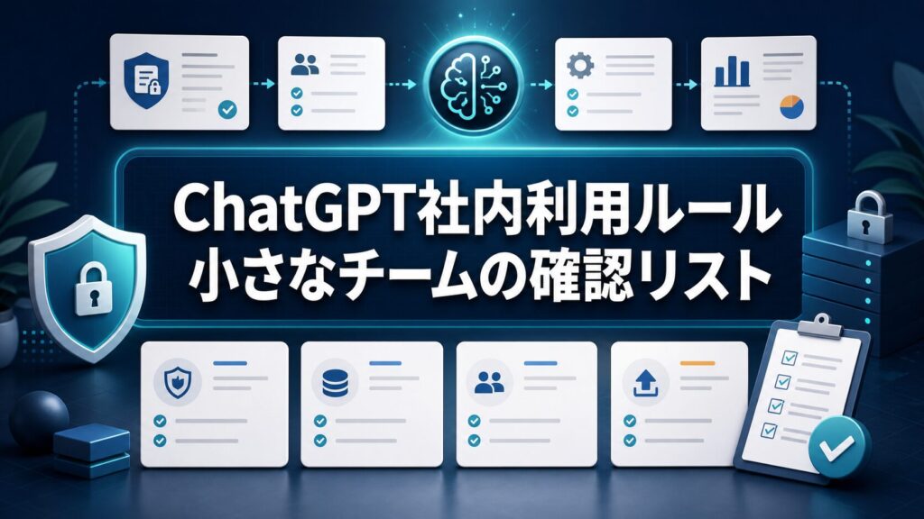 ChatGPT社内利用ルールと小さなチームの確認リストを示すAI生成サムネイル