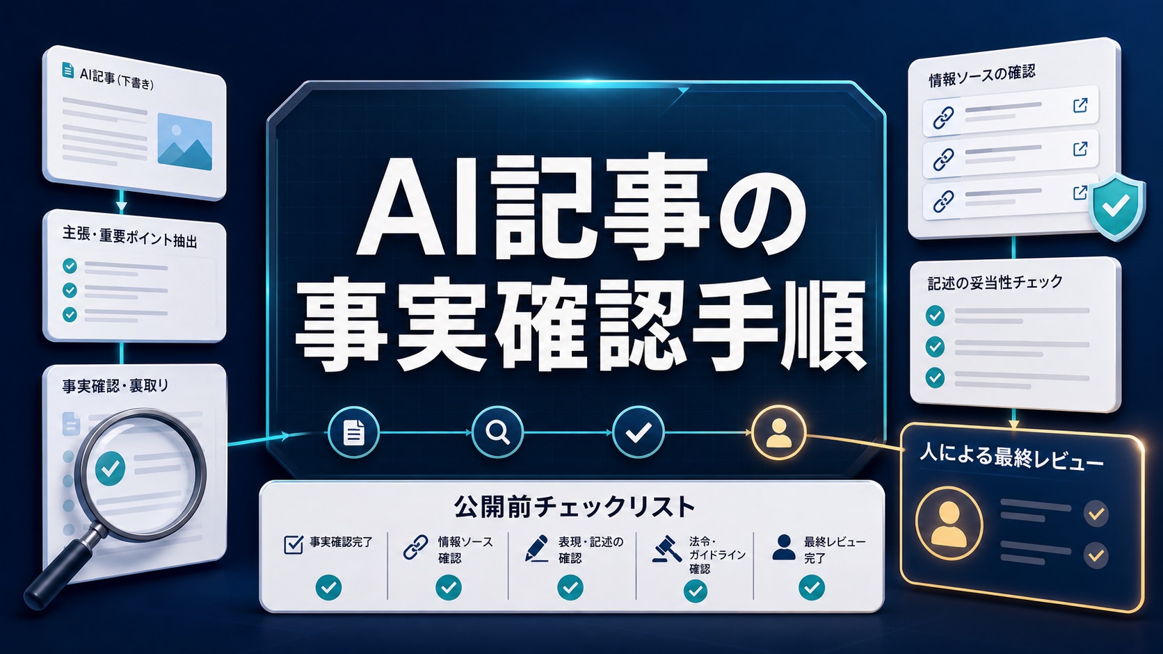 AI記事の事実確認手順を公開前に確認するためのAI生成サムネイル