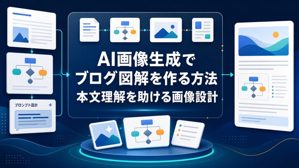 AI画像生成でブログ図解を作る方法を示すAI生成サムネイル