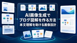 AI画像生成でブログ図解を作る方法を示すAI生成サムネイル